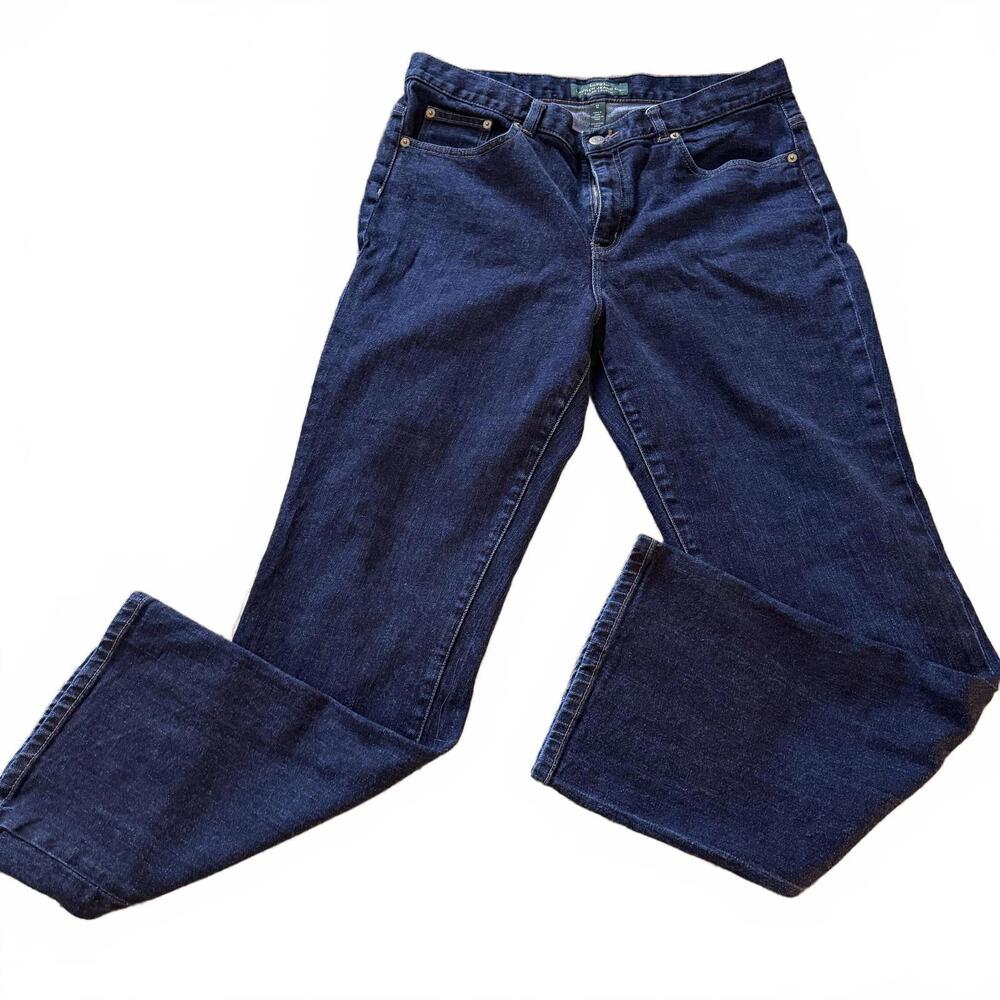 LAUREN RALPH LAUREN Boot Cut Dark Wash Jeans Button Back Pockets‎ Wms Size 12